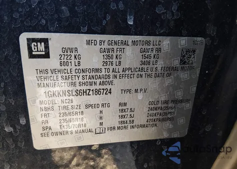 2017 GMC Acadia Sle-2 from USA, damaged, VIN 1GKKNSLS6HZ186724